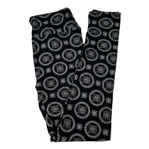 LuLaRoe Black White Snowflake Mandala Circles Diamonds Rare Leggings One Size OS